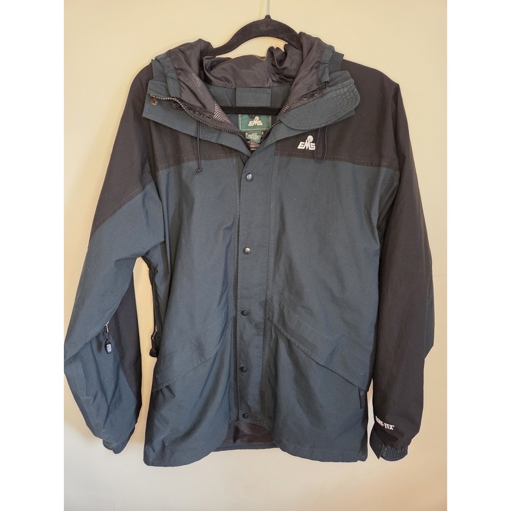 Vintage EMS Gore-Tex Jacket Men's M Green Black Hooded Eastern Mountain Sports